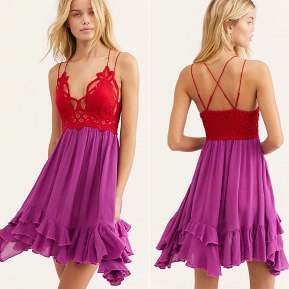 NWT Free People Adella Slip Dress Lipstick Combo